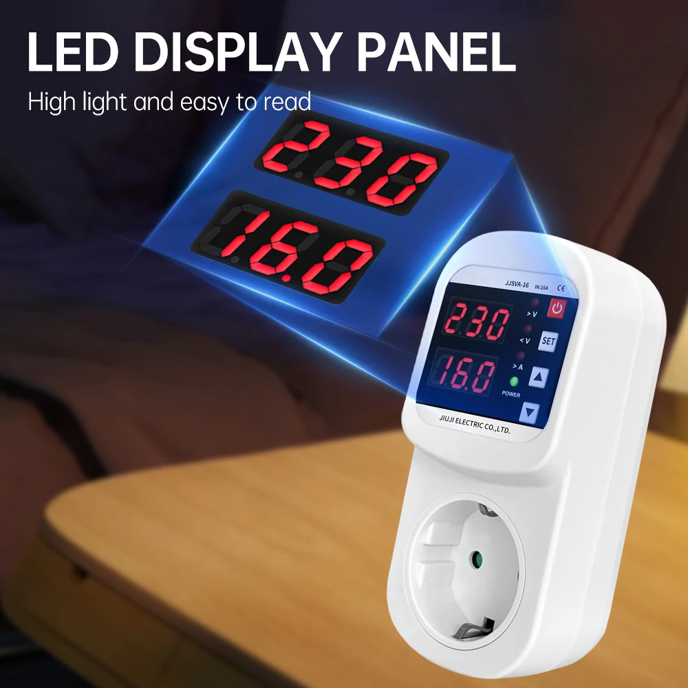 LED ディスプレイ AC220V 16A ソケット電圧電流保護調整可能な過電圧および不足電圧電気ソケット