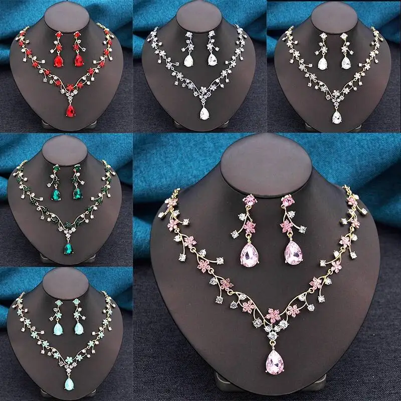 

Элегантный воротник, комплект из 2 предметов, цветок и серьги для женщин и девочек, модные красные свадебные украшения, комплект свадебного колье-колье