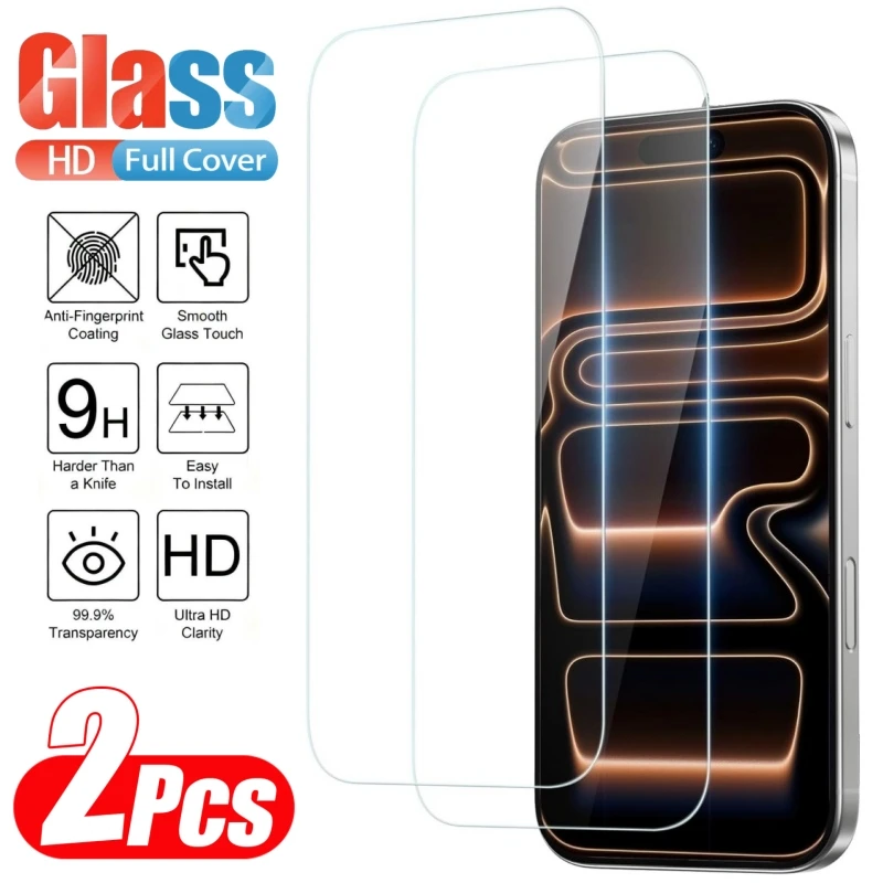 2 Stück HD Gehärtetes Glas Displayschutzfolie für iPhone 11 12 13 14 15 16 17 Pro Max 14 15 16 Plus Air 16e 17e Glasschutzfolie