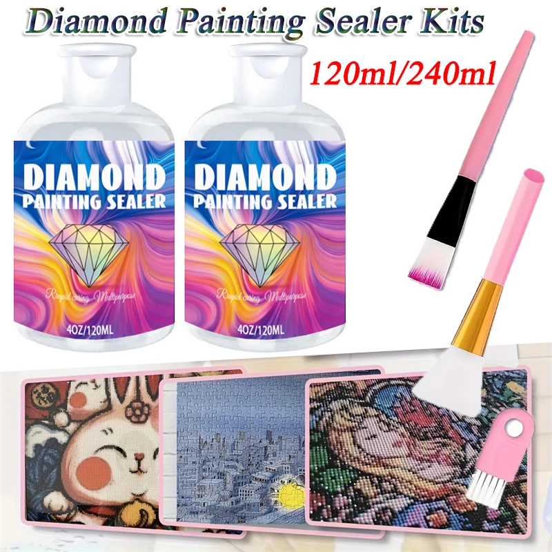 

120/240ml Diamond Painting Sealer Kit With Brush Rapid Curing Non-toxic & Safe Clean For DIY Crafts Diamond Painting Accessories