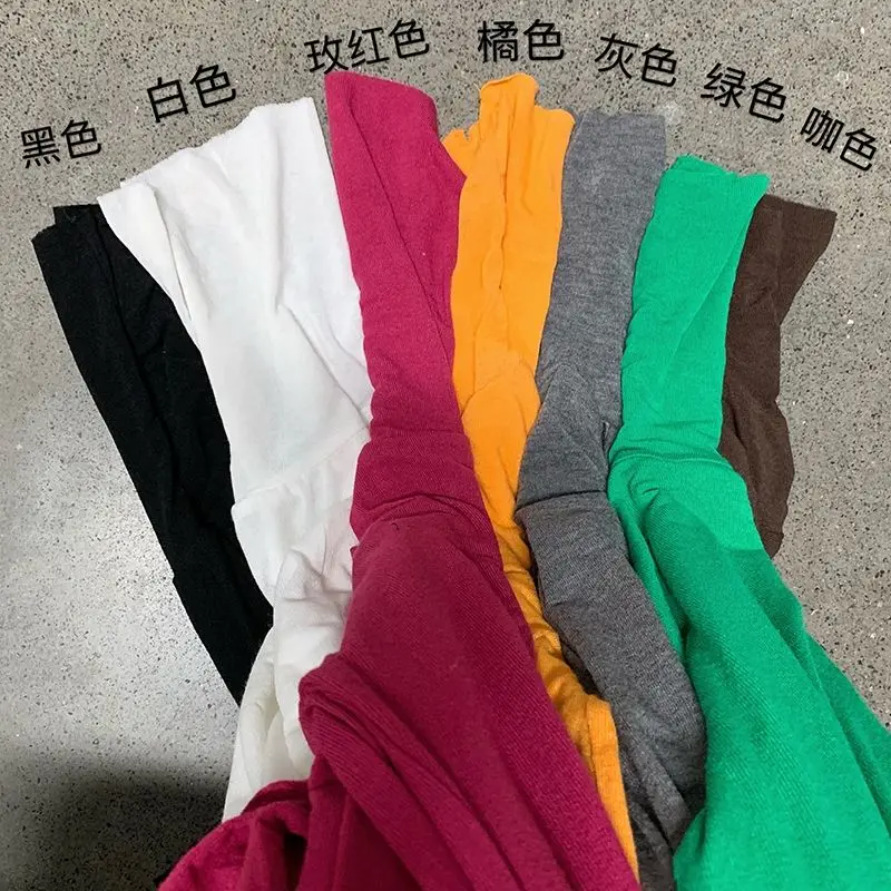 Wholesale Pile Collar Slim T Shirts Women Autumn Crop Top Turtleneck High Strecth Long Sleeve Basic Thin Skinny Solid T Shirt