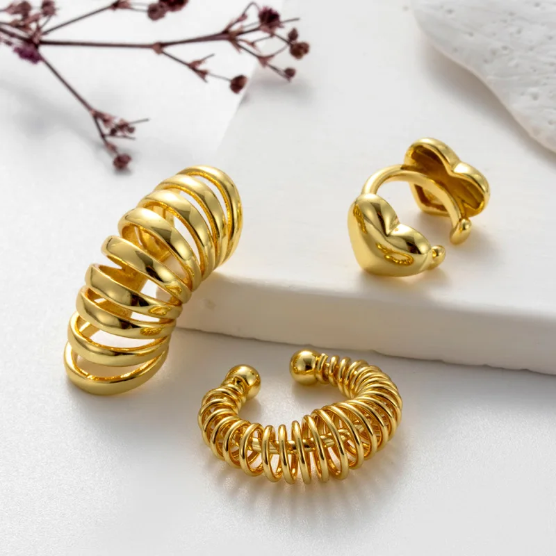 1PC New Vintage Gold Color Leaves Ear Cuff Non-Piercing Fake Cartilage Clip Earrings For Women Men Creative Trend Jewelry