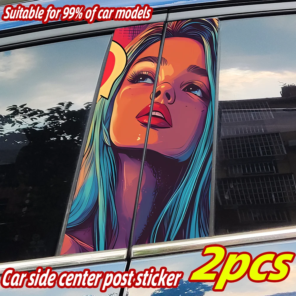 

Anime Beauty Girl Car Stickers Auto B-pillar Waterproof Sunscreen Vinyl Decal Auto Center Column Cover Scratches Decor Accessory
