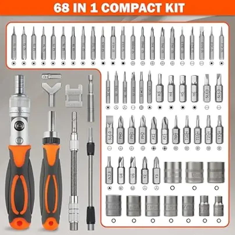 68 in 1 Precision Screwdriver Set with 60 Magnetic Torx and Phillips Bits Repair Tool Kit ideal for glasses phone perfect gift