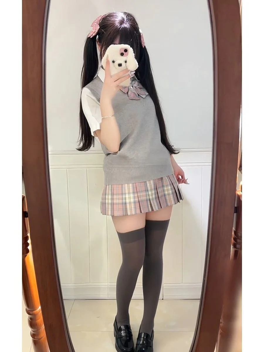 Original Japanese Style College JK Uniform Knitted Sweater Vest Spring Cherry Blossom Fashion Set Breathable Polyester Short ... view 2