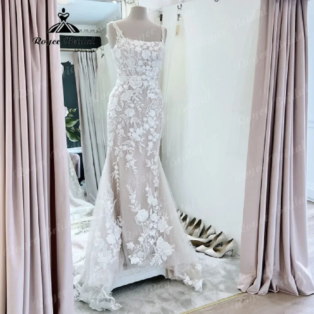

Luxury Square Collar Neckline Lace Floral Mermaid/Trumpet Boho Wedding Dress Bride 2025 Women Wedding Gown robe mariée sirene
