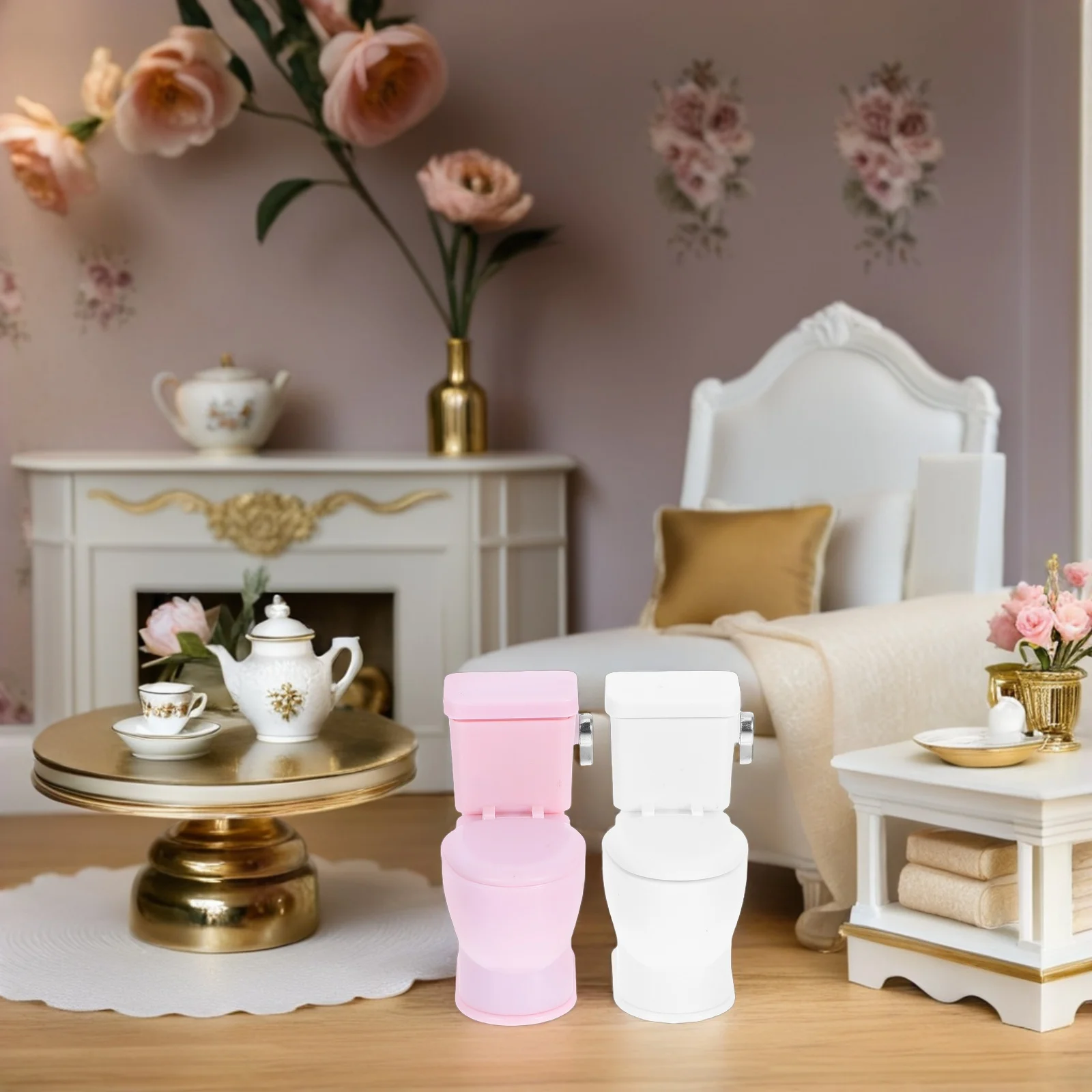 

2Pcs Miniature Dollhouse Toilet Set Compact Realistic Plastic Bathroom Decor for Imaginative Play Cognitive Development