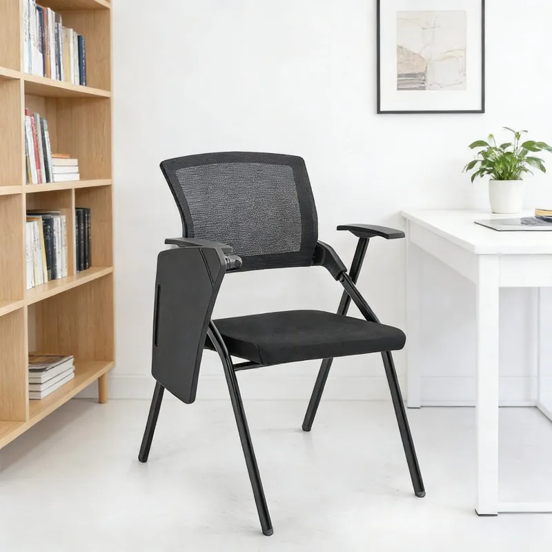 Yuqiang simple with writing board training office staff chair folding net computer chair with wheels leisure chair seat