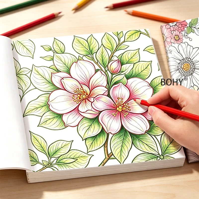1 Adult Decompression Coloring Brochure, Include Drafts of Blooming Flowers/butterflies/birds/retro Mandalas, and Other Themes