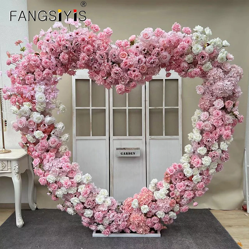 

Luxury Heart Shape Matal Arch Artificial Flower Row Wedding Backdrop Decoration Floral Background Arrangement Stage Props Decor