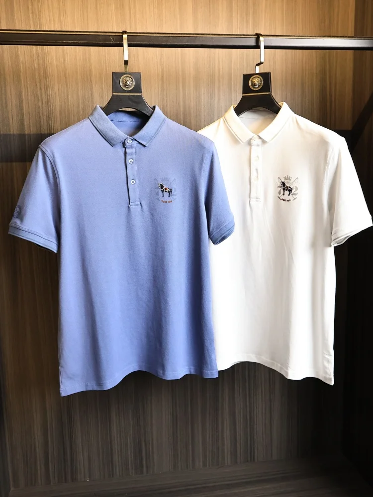 

Skin-friendly Embroidered Short Sleeve Shirt for Men Fashionable Urban Style Standard Fit Cotton Light Luxury Series