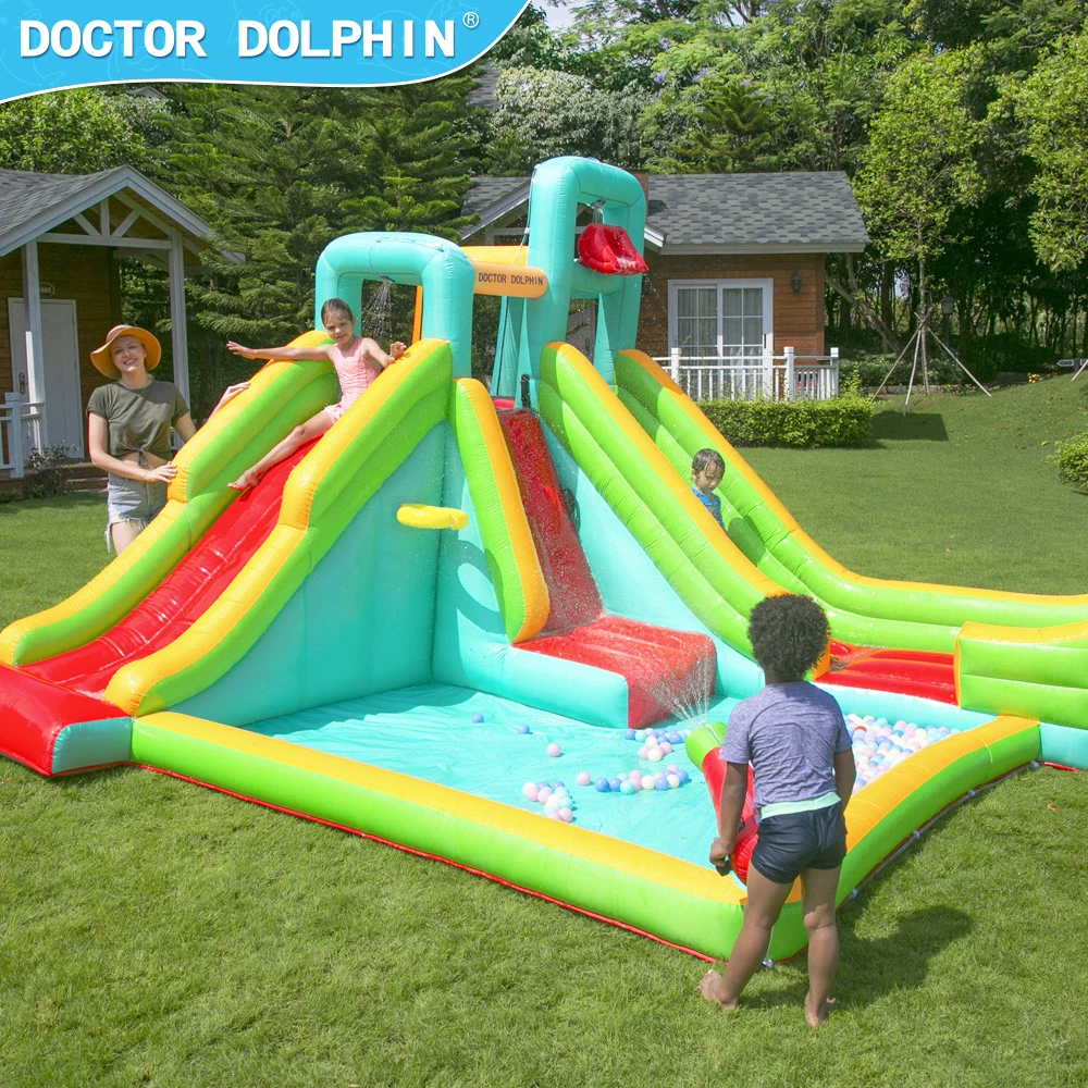 

Doctor Dolphin Moon Child Jumping House Double Water Slide Bouncing Castle Inflatable Kid Jumping Castle For Sale