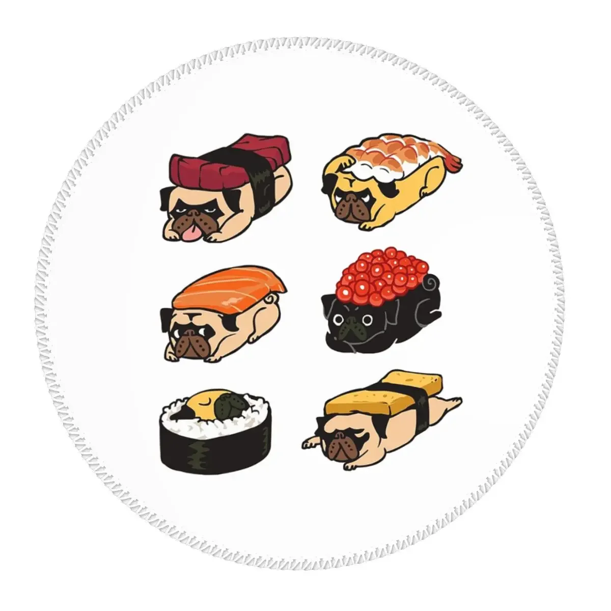Sushi Pug Round Mouse Pad Computer Keyboard Mouse Mat Gamer PC Desk Mat Office Accessories Table Mats