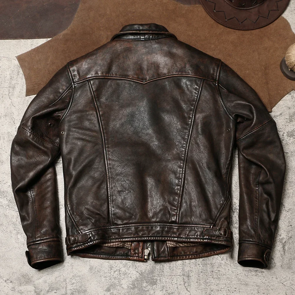 Mendoza Heavy Industry Washing Old Horseshoe Leather Dress Retro Tooling Leather Jacket Amikaji Leather Coat