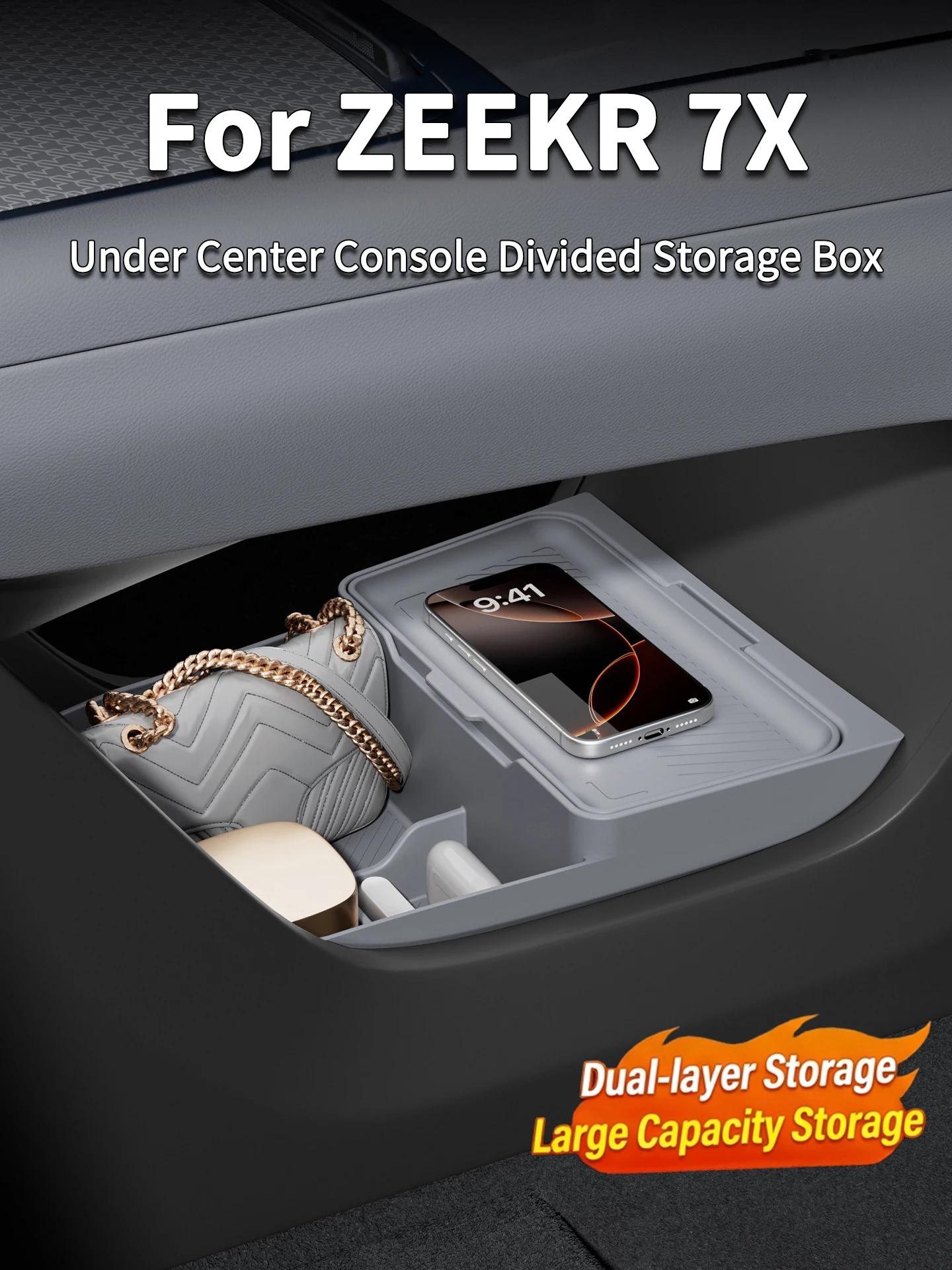 For 2026 ZEEKR 7X Central Control Lower Level Organizer Storage Box Armrest Box Below Silicone Tray Car Accessory