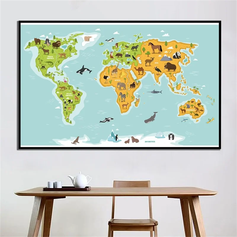 Póster de Arte de pared del mapa del mundo, lienzo no tejido, impresiones decorativas, suministros de oficina y decoración del hogar para sala de estar, 90x60cm