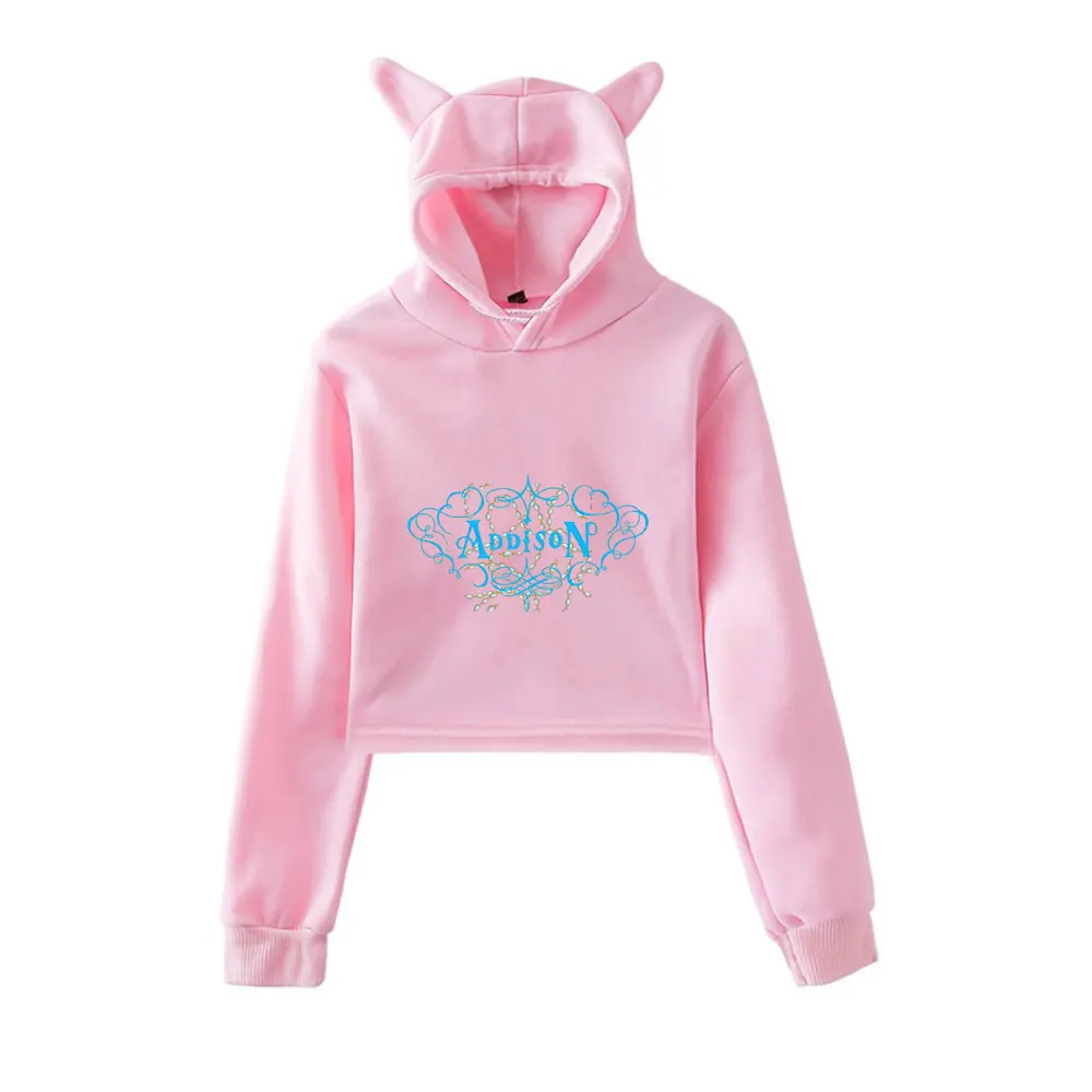 

Addison Rae Merch винтажная уличная одежда 90-х годов с логотипом, толстовки с капюшоном для девочек, укороченный модный спортивный пуловер с кошачьими ушками