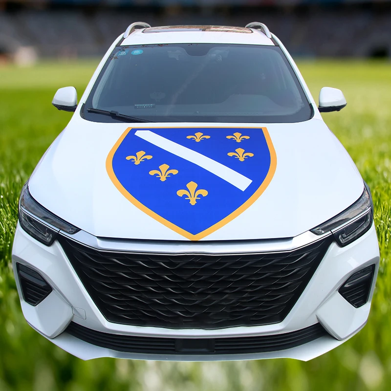 115x160CM Bosnia and Herzegovina 1992-1998 Flag Car Engine Cover Decorative Automobile Engine Hood Wrap for Vehicle Decoration