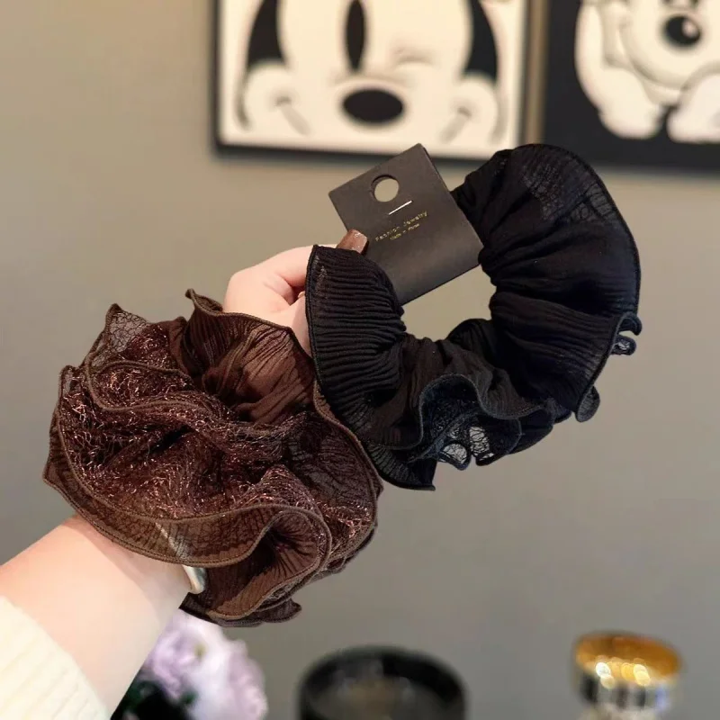

2026 New Mesh Chiffon Pleated hair ties Elegant Large Ponytail Bun Hair Accessory Big Scrunchies for Women lace Hair Band