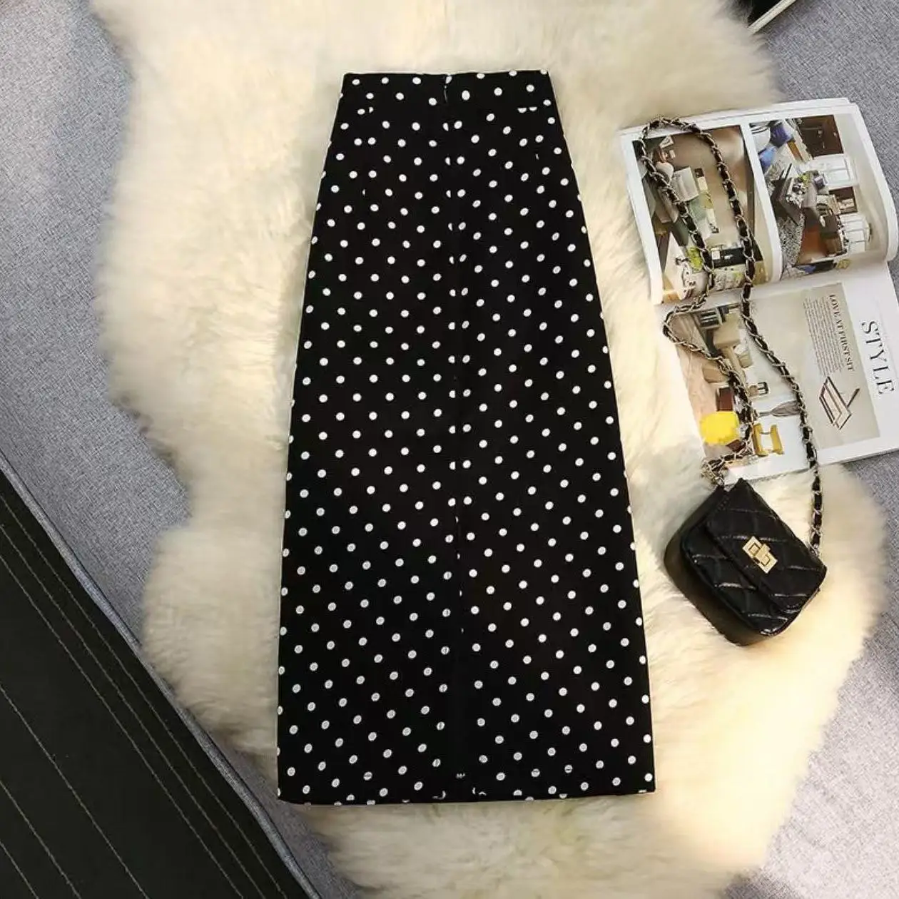 Polka Dot Black Skirts For Women Summer New High Waist Slim Package Hips Shirts Female Casual Slit Long Skirts