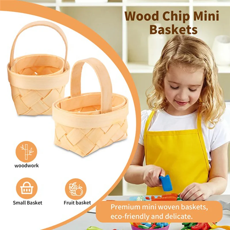 

RALCA-60Pcs Wood Chip Mini Baskets Manual Woven Baskets Ornaments Candy Storage Box