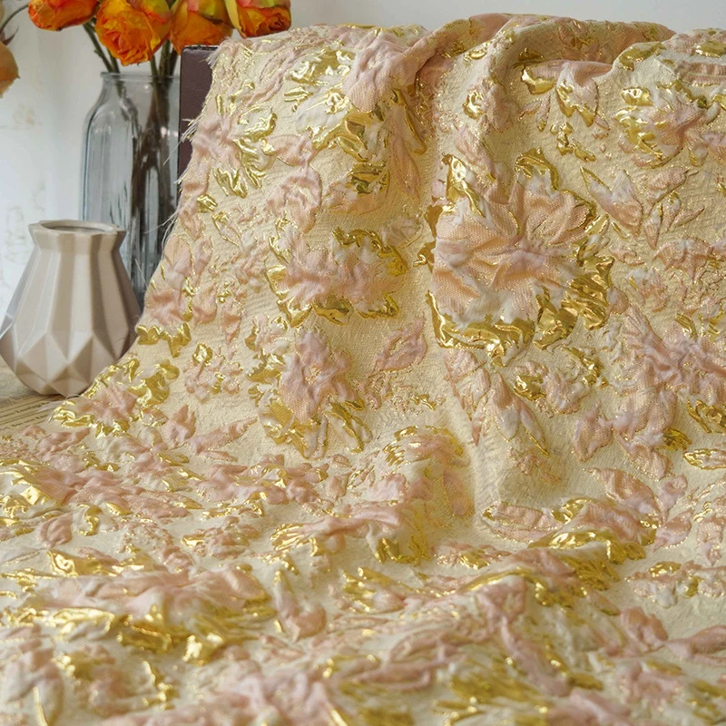 Gold Silk Relief Vintage Jacquard Fabric Pleated Brocade Fabrics DIY Women's Clothing Dress Bag Decorative Sewing Accessories