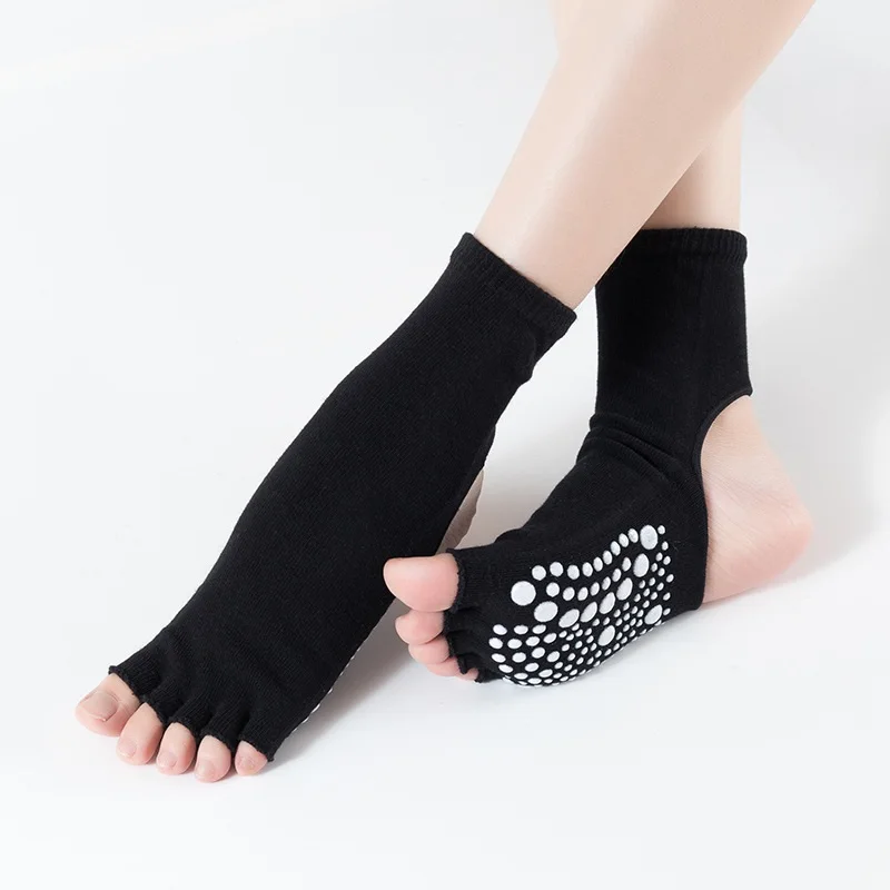 Women Yoga Socks Non-Slip Pilates Slippers Half Toe Dace Barefoot Sock Fitness Sport Exposed Heel Ballet Toe Pads Breathable