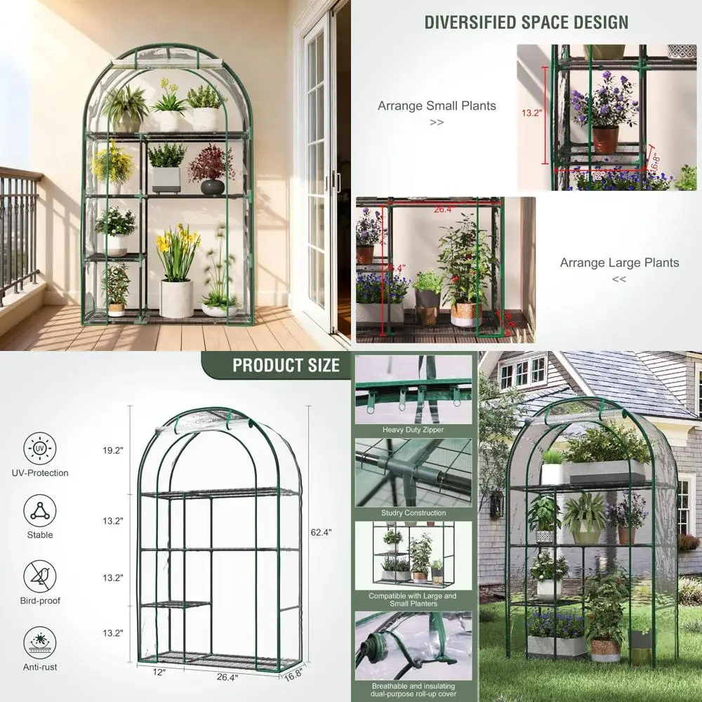 

Компактная 4-уровневая переносная теплица, 38x17x62 см, для домашнего садоводства, из ПВХ
