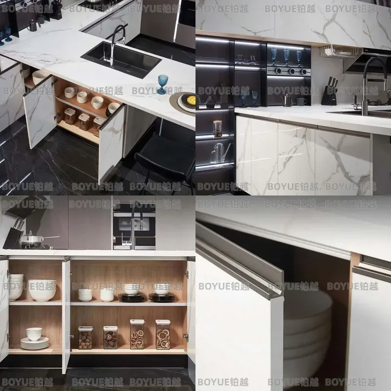 Custom Integral Kitchen Cabinet Quartz Stone Countertop Hanging Cupboard Door Panel Wardrobe Bathroom Storage Furniture