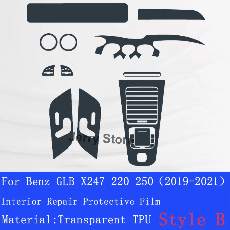 For Benz GLB X247 220 250 (2019-2021) Car Interior Center Console Transparent TPU Film Protective Anti-scratch Car Sticker