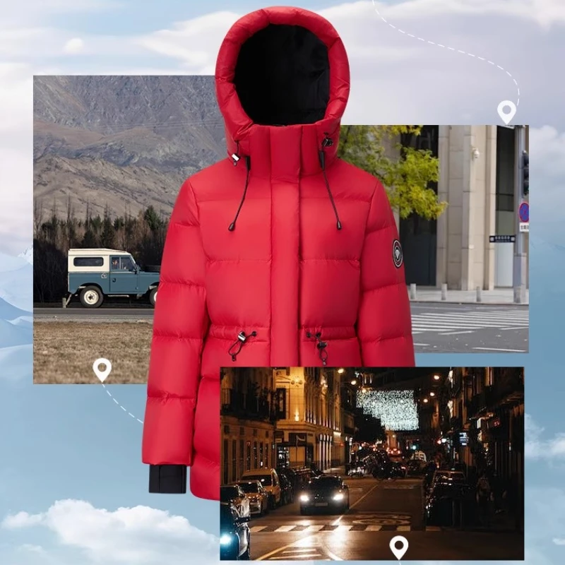 체리콤 여성용 롱 다운 재킷 2025 겨울 후드 지퍼 프론트 클로저 유틸리티 스타일 캐주얼 다용도 아우터웨어 Y309091Y