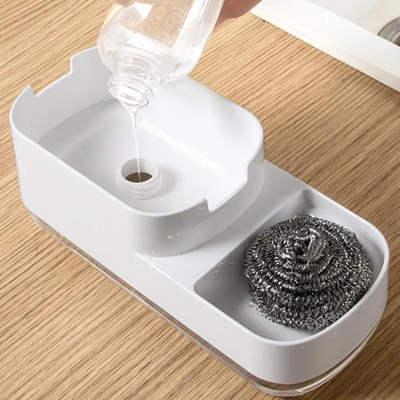 2In1 Dish Soap Dispenser Automatic Liquid Soap Dispenser Countertop Sponge Holder With Soap Dispenser Brush Storage Box