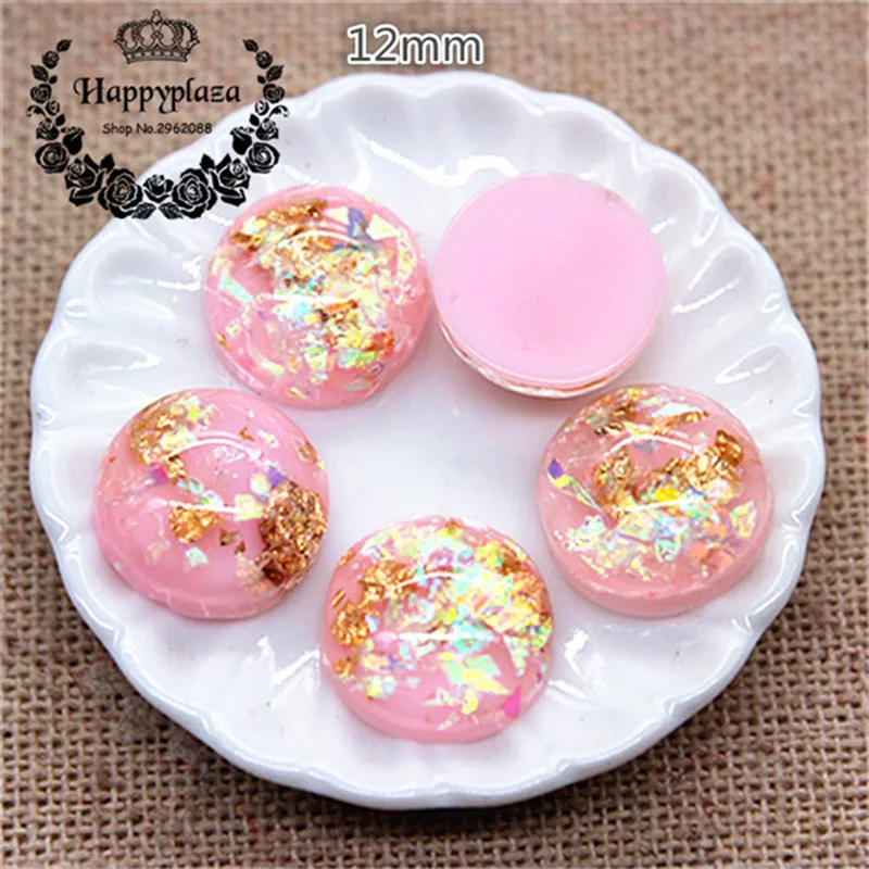 50PCS 12mm Mix Colors Resin Shiny Seashell Filled Round Flatback Cabochon DIY Jewelry/Craft/Hairpin Scrabooking Accessories