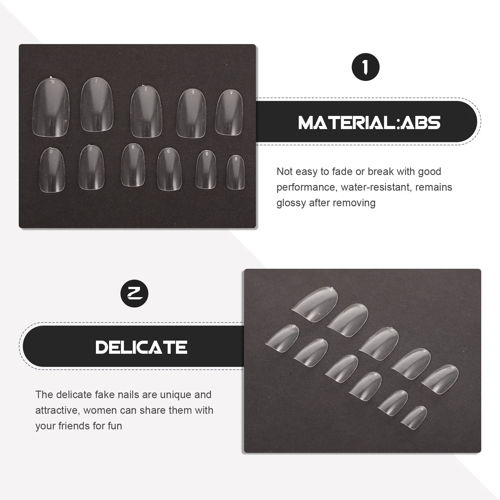 Ultra Thin Clear False Nails Full Cover Short Tips Press on Nails Water Resistant Glamorous Nail Art Accessories