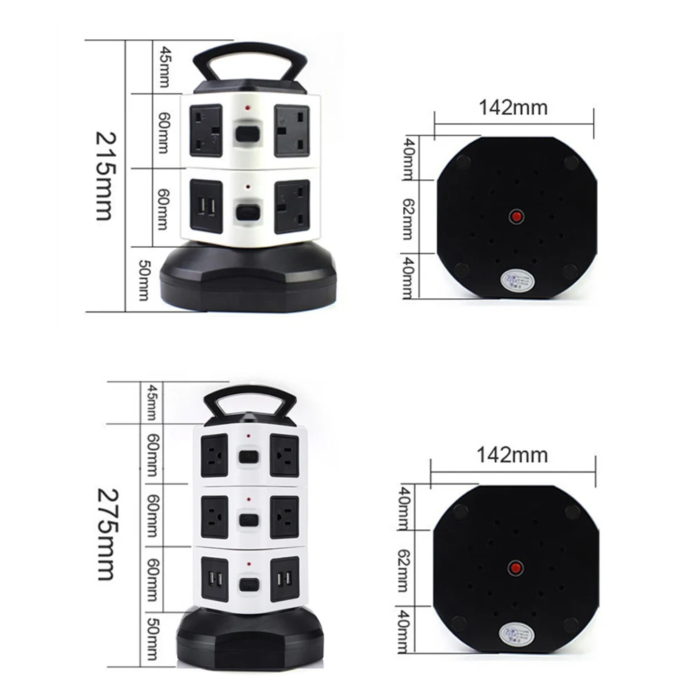 

Melery 2/3 слоя Великобритания, США, вертикальный удлинитель, защита от перенапряжения, розетка для башни, электрическая розетка, USB-зарядное устройство, шнур 3 м для офиса и дома