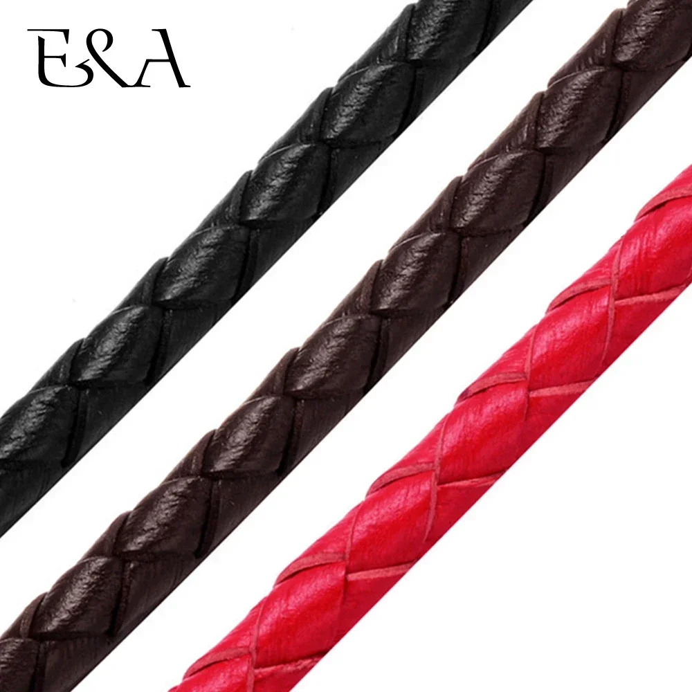 1Meter Uninterrupted 3mm 4mm 5mm Round Genuine Braided Leather Cord String Rope For Bracelet Jewelry Craft Making Accessories