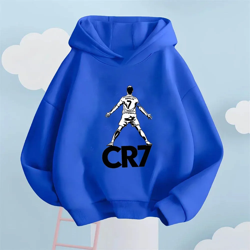 CR7 Hoodie, Unisex-Kapuzenpullover mit Kordelzug, Ronaldo-Fußballspieler-Silhouette auf der Vorderseite, sportlich, lässig, langärmelig – Detail 8