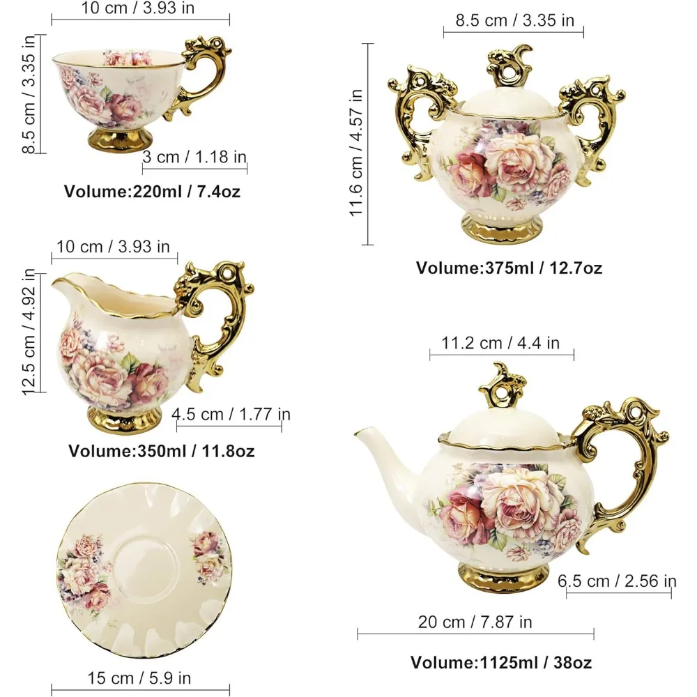 Imagem -06 - Floral Vintage Porcelain Tea Grupo Grande Xícara de Xícara Café Chinês Cerimônia Teaware Cozinha Jantar Bar Casa 15 Pcs