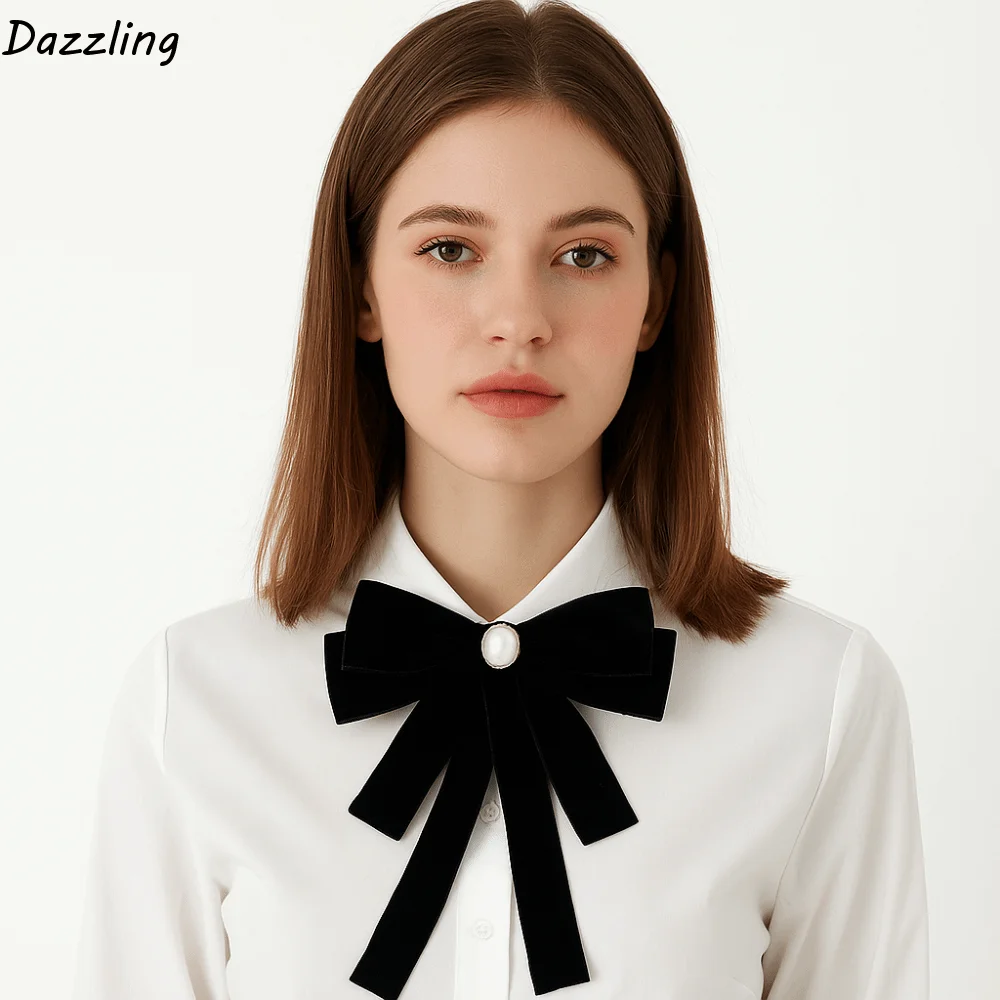 

Sweet Velvet Black Ribbon Pin Beads Pearl Funerals Memorial Pin Pin Rhinestones Ribbon Badge Brooch Girl