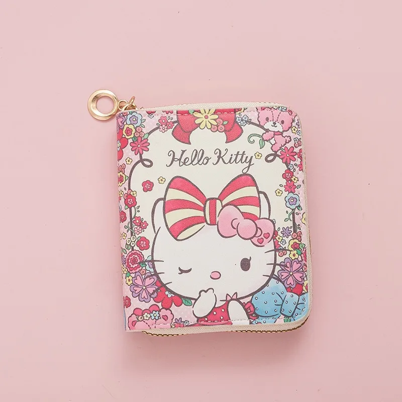 Sanrio Hello Kitty Wallet Bags Cartoon KT Cat Cute Folding PU Leather Card Bag Female Walle Girls Gifts