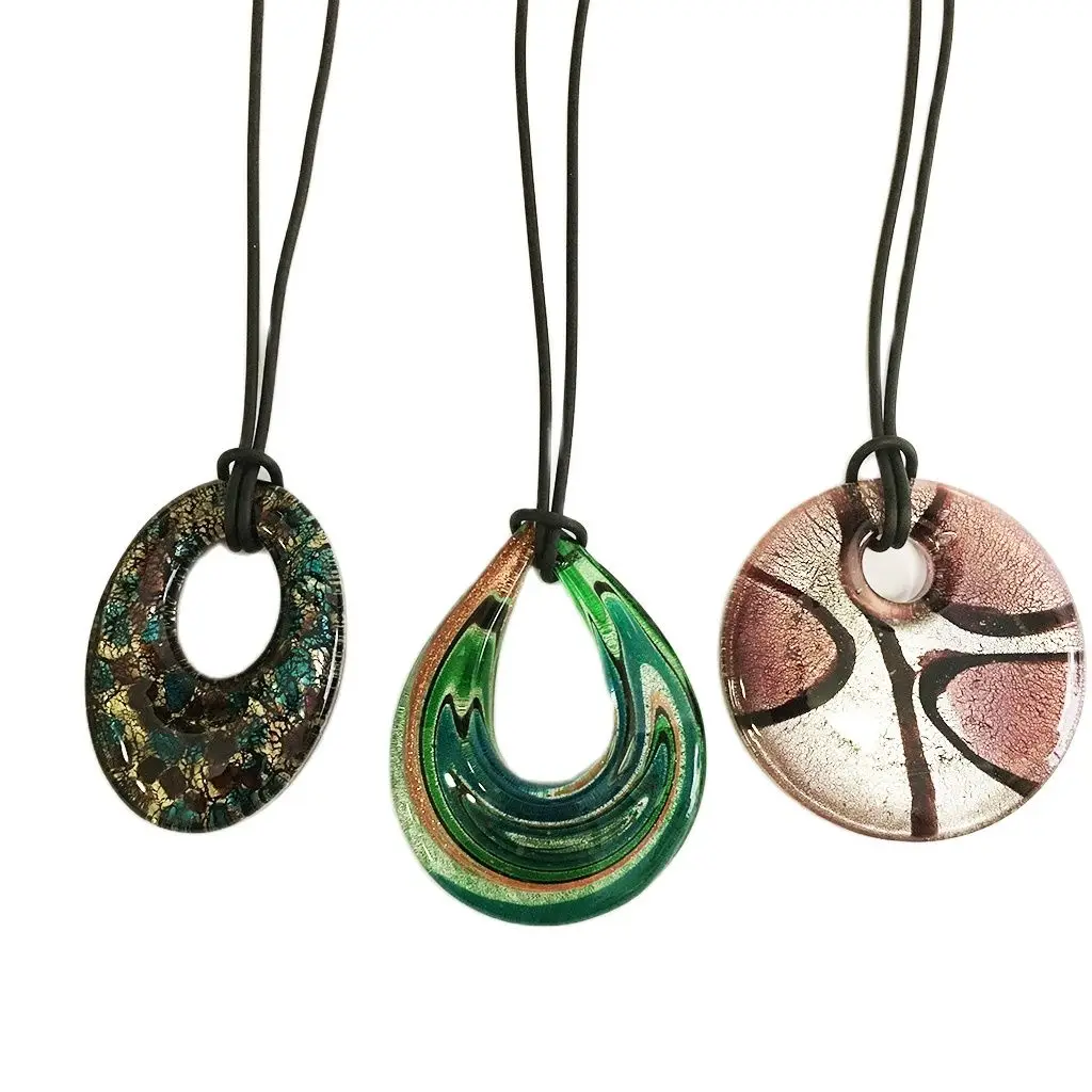 3PCS Different Shapes Glass Murano Pendant Necklace Jewelry Fashion