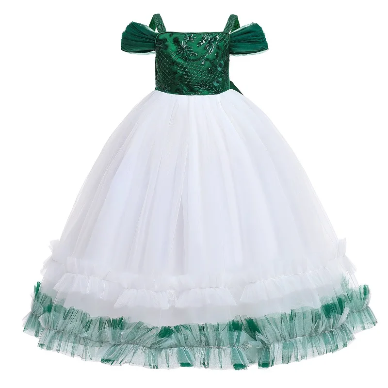 Mädchen Einteiliges kleid wort schulter pailletten bestickt Bögen Prinzessin kleid Flower hochzeit Klavier spielen kostüm kinder kleid