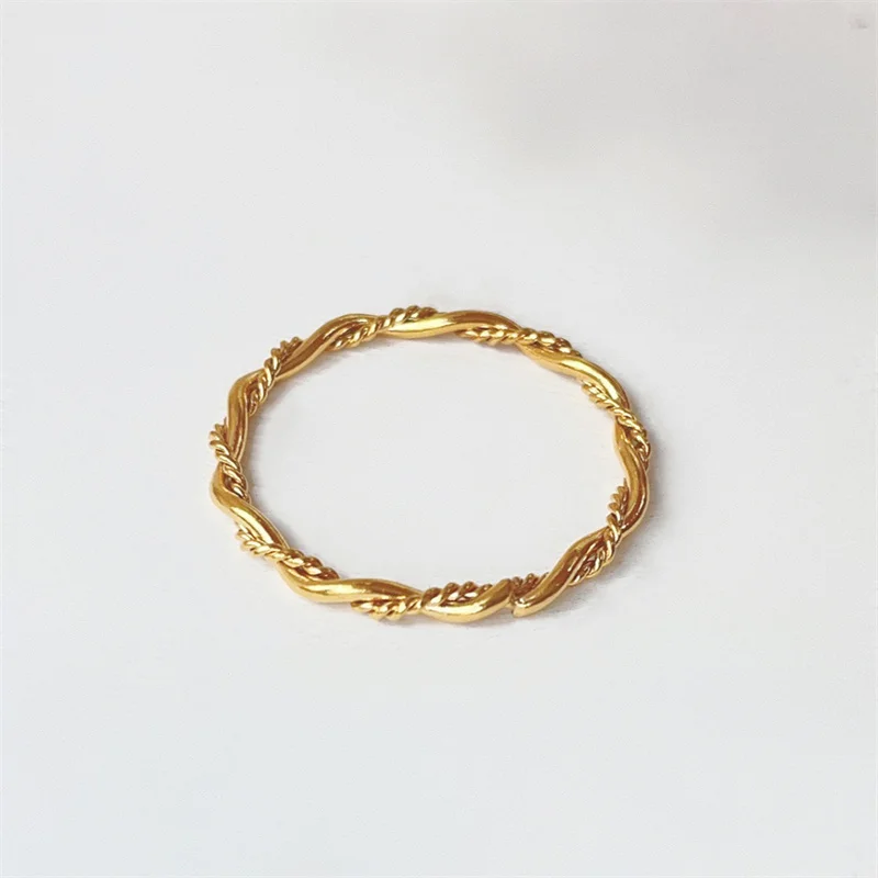 2023 2mm Minimalist Stainless Steel Knuckle Rope Twist Chain Ring for Women Girls Gold Plated Braided Ring Waterproof Jewelry