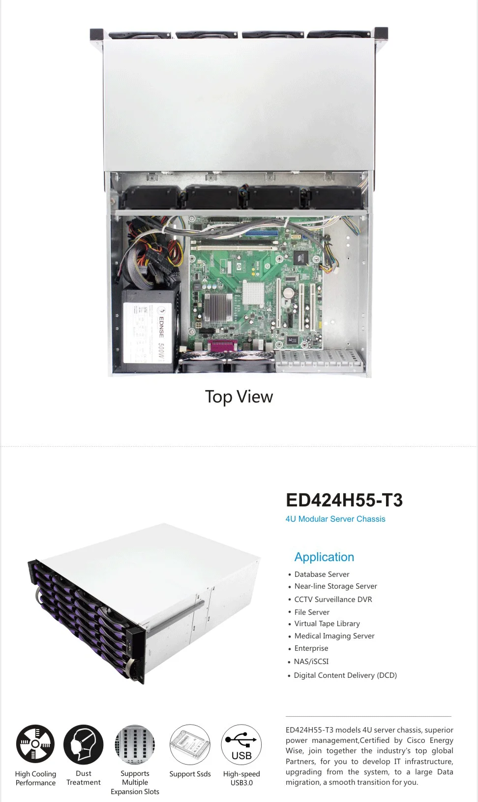 ED424H55 19 Inch 4U JBOD Storage case Hot Swap 12Gb Server Rack case 24 Bays CCTV NVR Sever Chassis - view 6