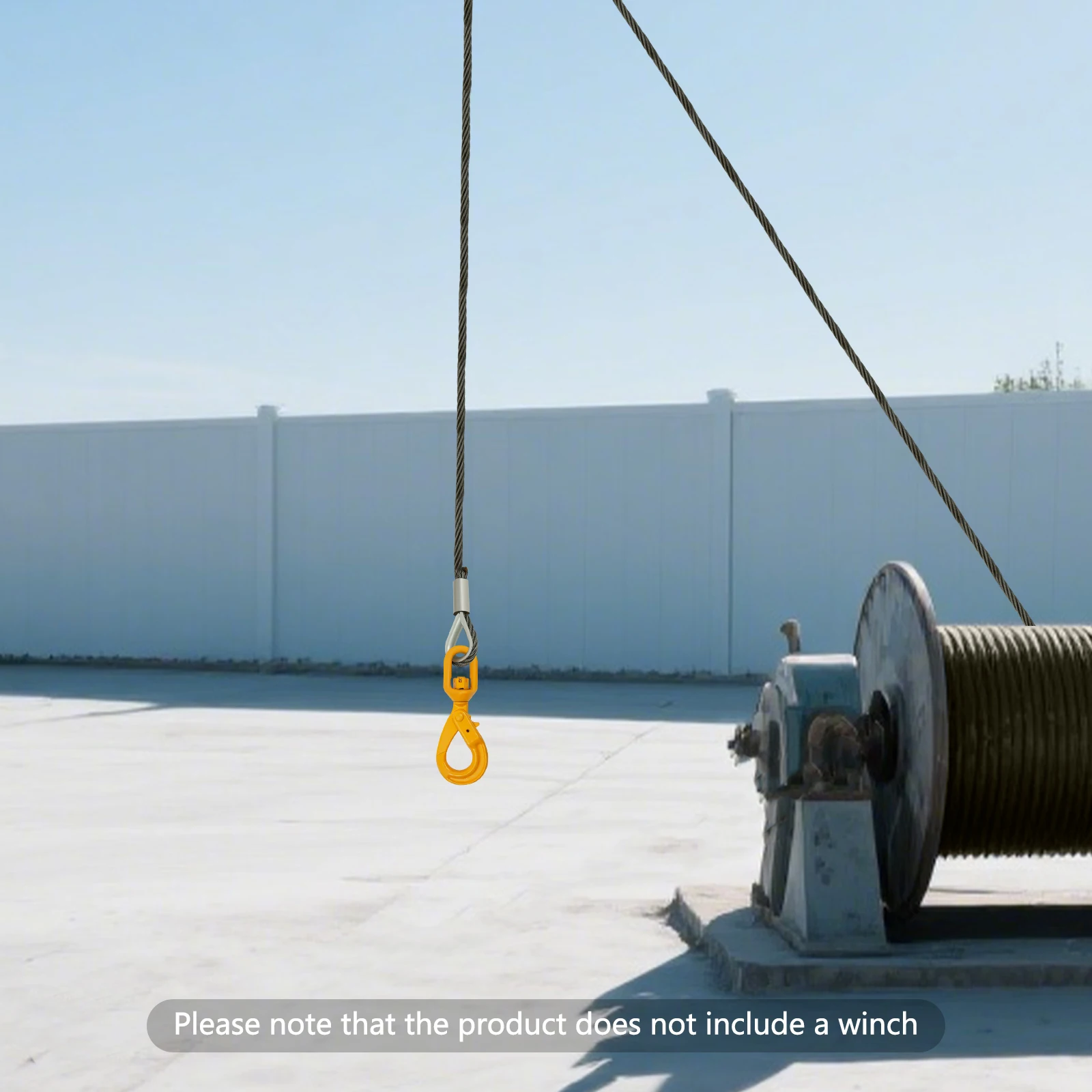 Gelber Kohlenstoffstahl 9/16 Zoll * 150 Fuß Drahtseilhaken Selbstsichernder Sicherheitshaken 4409 Pfund Tragfähiges Winden-Zugseil