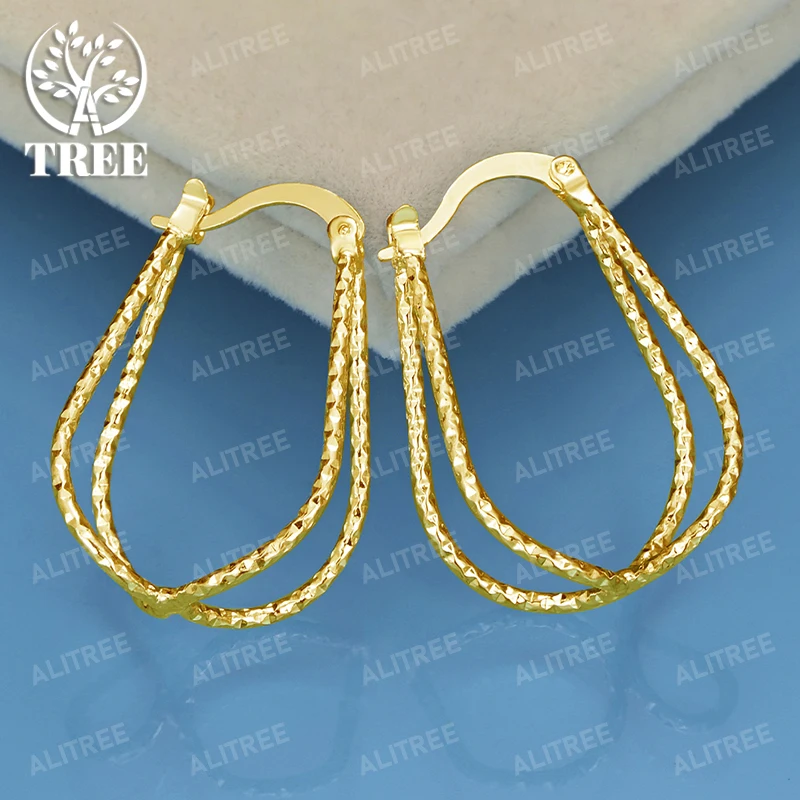 

ALITREE 18K Gold 925 Sterling Silver Dual-line Earrings For Women Party Wedding Banquet Fashion Jewelry Hoop Earring Gifts