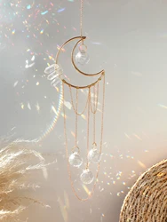 Crescent Moon Crystal Suncatcher Hanging Crystals Ball Pendant Sun Catcher Rainbow Maker Metal Chain Wind Chime for Garden Decor