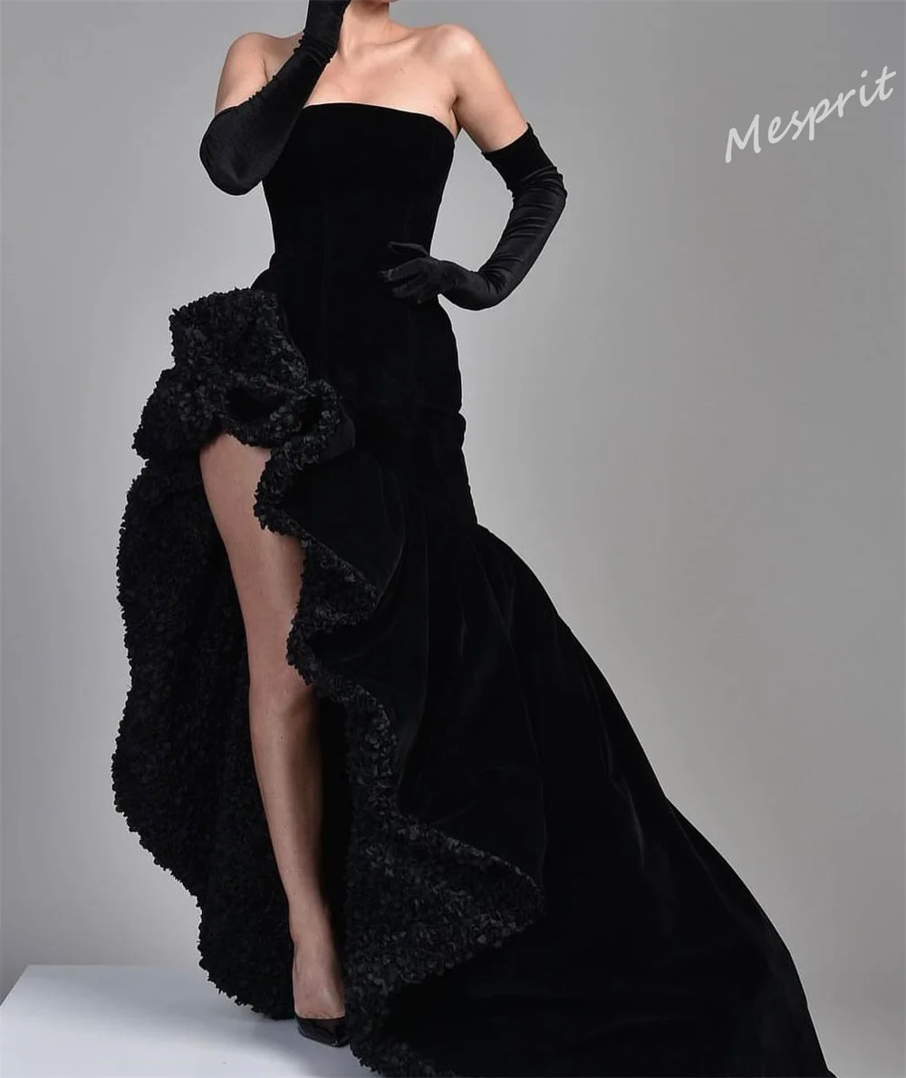 Jiayigong Sparkle Exquisite     Strapless Sheath Sweep Evening Gown Fold Hugging Velour Customized