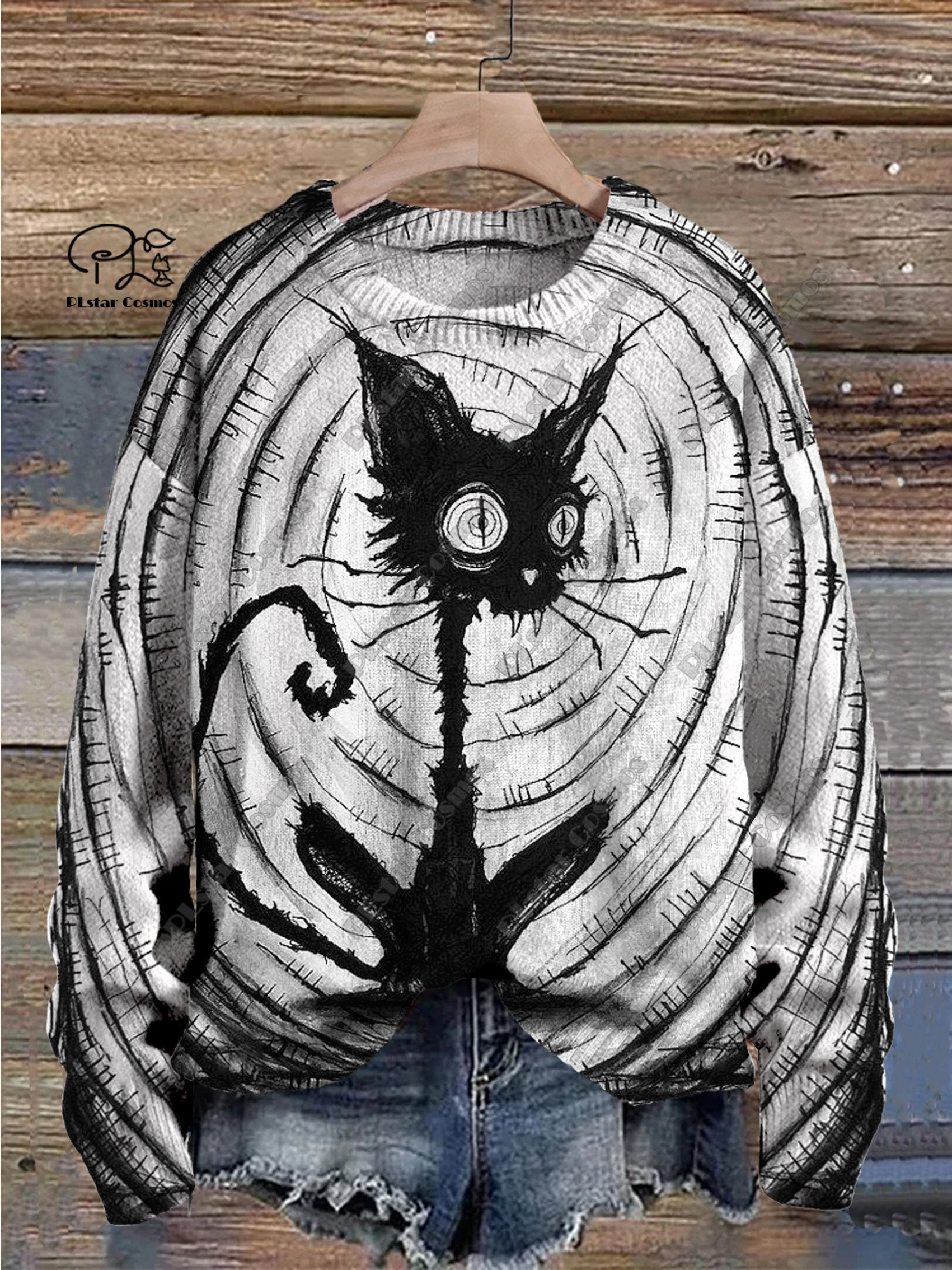 3D Printing Halloween Custom Series Horror Ghost Skull Witch Black Cat Pattern Ugly Sweater Street Casual Winter Sweatshirt W-10