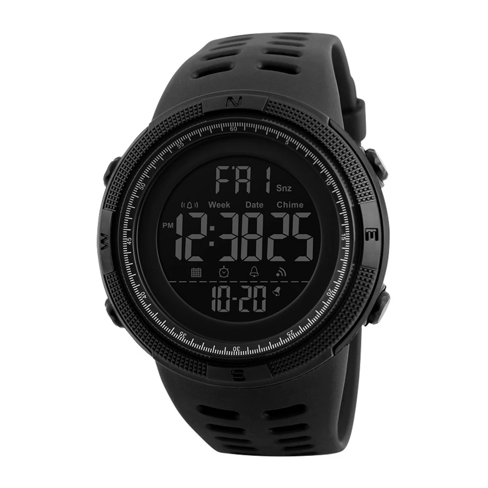 

Premium Men's Watch Band Digital Waterproof 50M Stainless Steel Buckle Resin Glass EL Light Round Dial 12/24H for Swimming